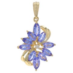 Ciondolo floreale in oro giallo con tanzanite e diamanti 14k Marquise 1,42ctw