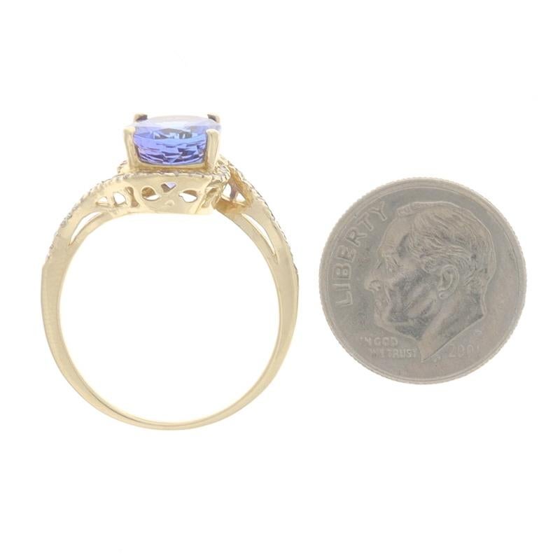 Women's Yellow Gold Tanzanite & Diamond Halo Bypass Ring - 14k Oval 3.20ctw For Sale