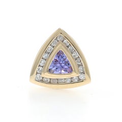 Yellow Gold Tanzanite Diamond Halo Pendant - 14k Trillion .58ctw