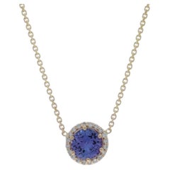 Yellow Gold Tanzanite Diamond Halo Pendant Necklace 18" - 14k Round .94ctw