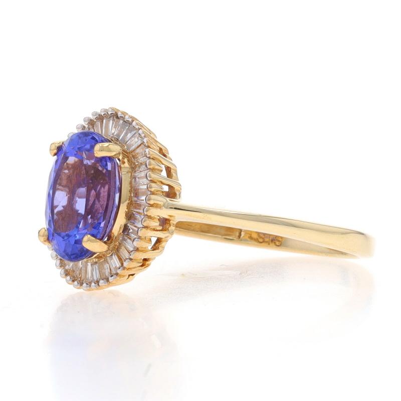 Yellow Gold Tanzanite & Diamond Halo Ring - 10k Oval 2.01ctw In Excellent Condition For Sale In Greensboro, NC