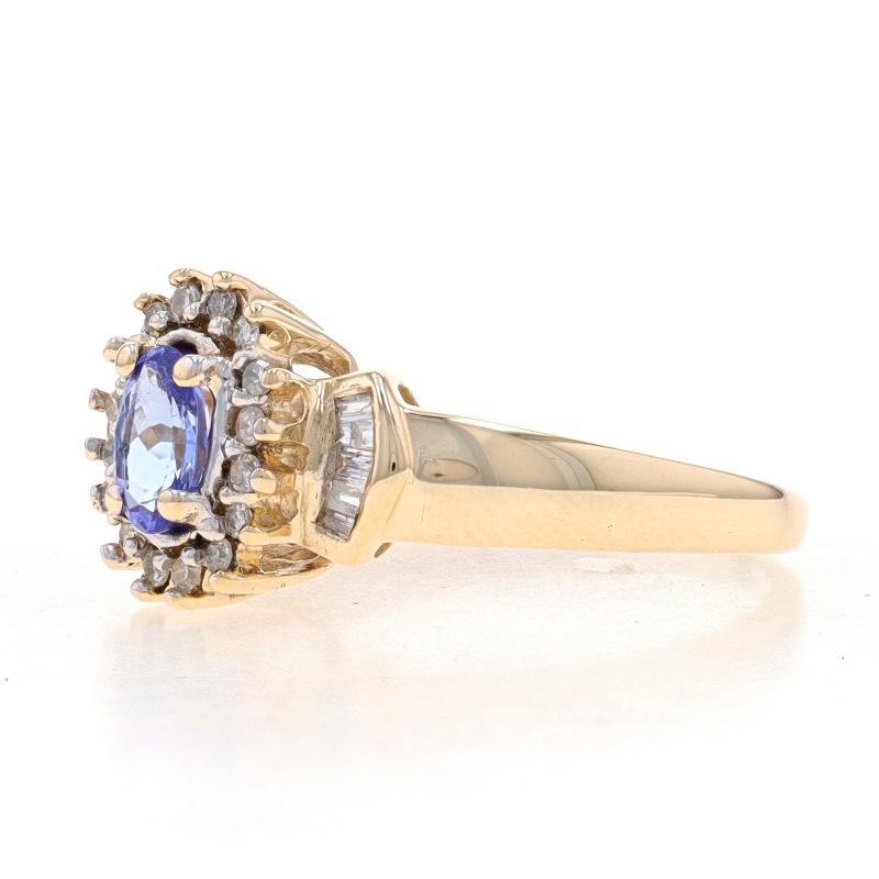 Oval Cut Yellow Gold Tanzanite & Diamond Halo Ring - 10k Oval .60ctw For Sale
