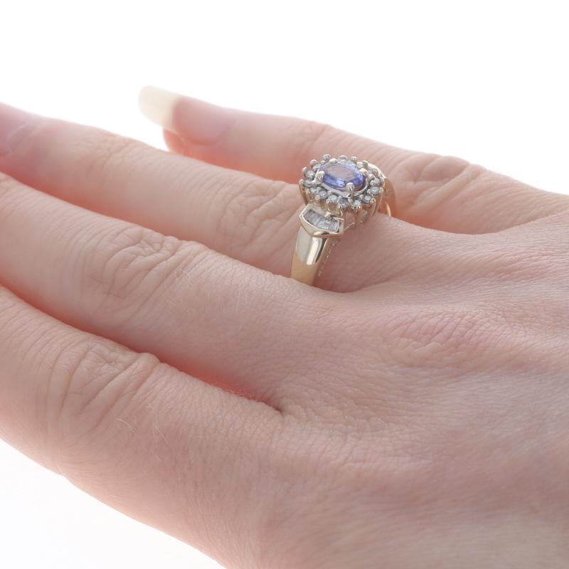 Yellow Gold Tanzanite & Diamond Halo Ring - 10k Oval .60ctw In Excellent Condition For Sale In Greensboro, NC