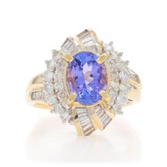 Yellow Gold Tanzanite Diamond Halo Ring - 14k Oval 2.68cwt