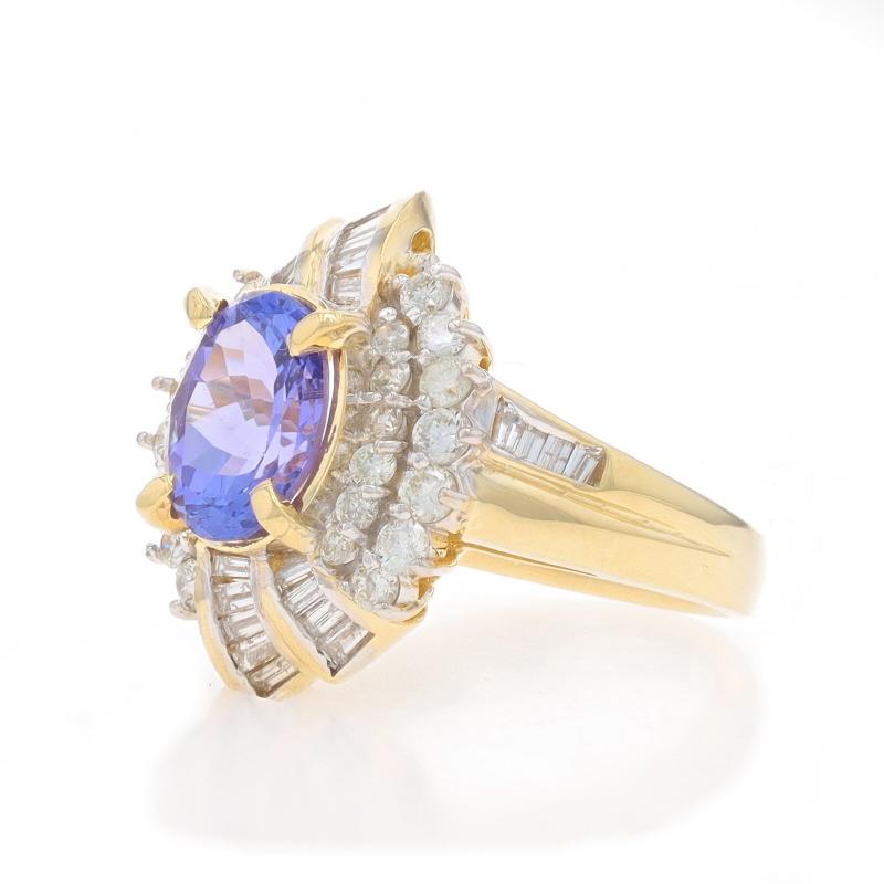 Bague en or jaune Tanzanite Diamant Halo - 14k Oval 2.68cwt Excellent état - En vente à Greensboro, NC