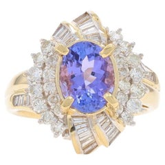 Bague en or jaune Tanzanite Diamant Halo - 14k Oval 2.68cwt