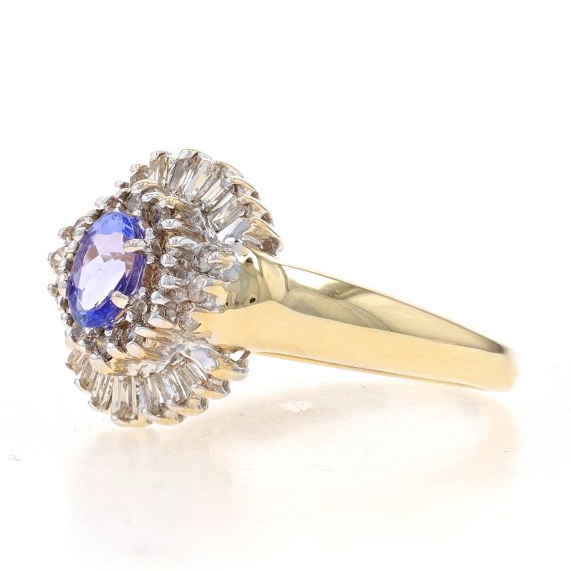 Oval Cut Yellow Gold Tanzanite & Diamond Halo Ring - 14k Oval .98ctw For Sale
