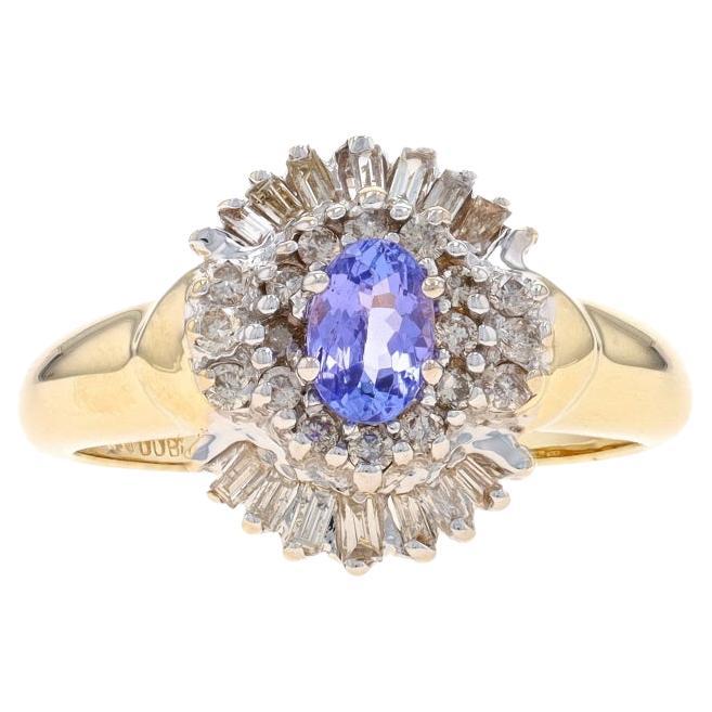 Yellow Gold Tanzanite & Diamond Halo Ring - 14k Oval .98ctw For Sale