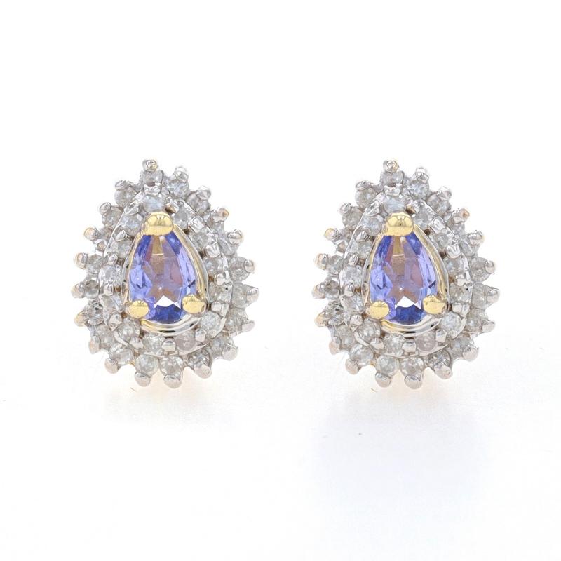 Metal Content: 10k Yellow Gold & 10k White Gold

Stone Information

Natural Tanzanites
Treatment: Routinely Enhanced
Carat(s): .40ctw
Cut: Pear
Color: Purple

Natural Diamonds
Carat(s): .22ctw
Cut: Single
Color: G - H
Clarity: I1 - I2

Total Carats: