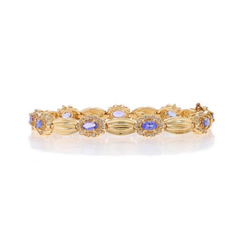 Oval Cut Yellow Gold Tanzanite Diamond Link Bracelet 6 3/4