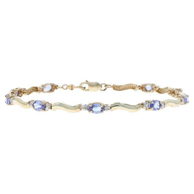 Yellow Gold Tanzanite Diamond Link Bracelet 7" - 10k Oval 3.35ctw