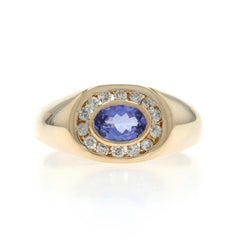 Yellow Gold Tanzanite Diamond Men's Ring - 14k Oval 1.05ctw