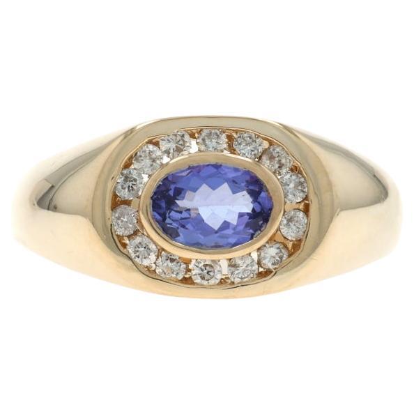 Yellow Gold Tanzanite Diamond Men
s Ring - 14k Oval 1.05ctw
