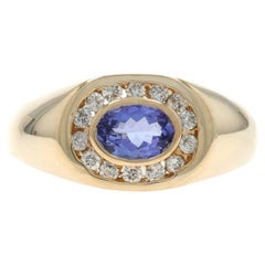 Bague homme en or jaune Tanzanite Diamant - 14k Oval 1.05ctw