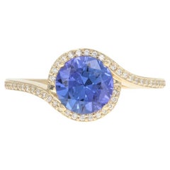 Yellow Gold Tanzanite & Diamond Ring, 10 Karat Round Cut 1.41 Carat Halo Bypass