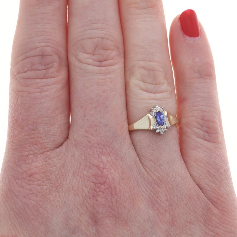 Gelbgold Tansanit Diamant Ring - 10k Marquise 1,16ct (Marquiseschliff) im Angebot