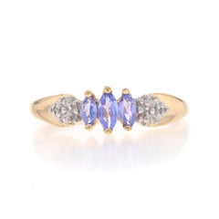 Yellow Gold Tanzanite Diamond Ring - 10k Marquise .19ctw Three-Stone
