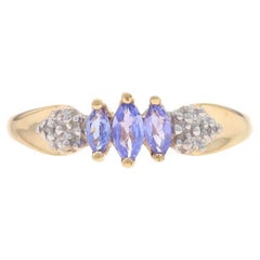 Gelbgold Tansanit Diamantring - 10k Marquise .19ctw Drei-Stein-Ring