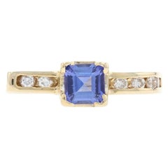 Yellow Gold Tanzanite & Diamond Ring, 14k Asscher Cut .68ctw