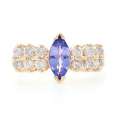 Anello in oro giallo con tanzanite e diamanti - 14k taglio marquise .86ctw