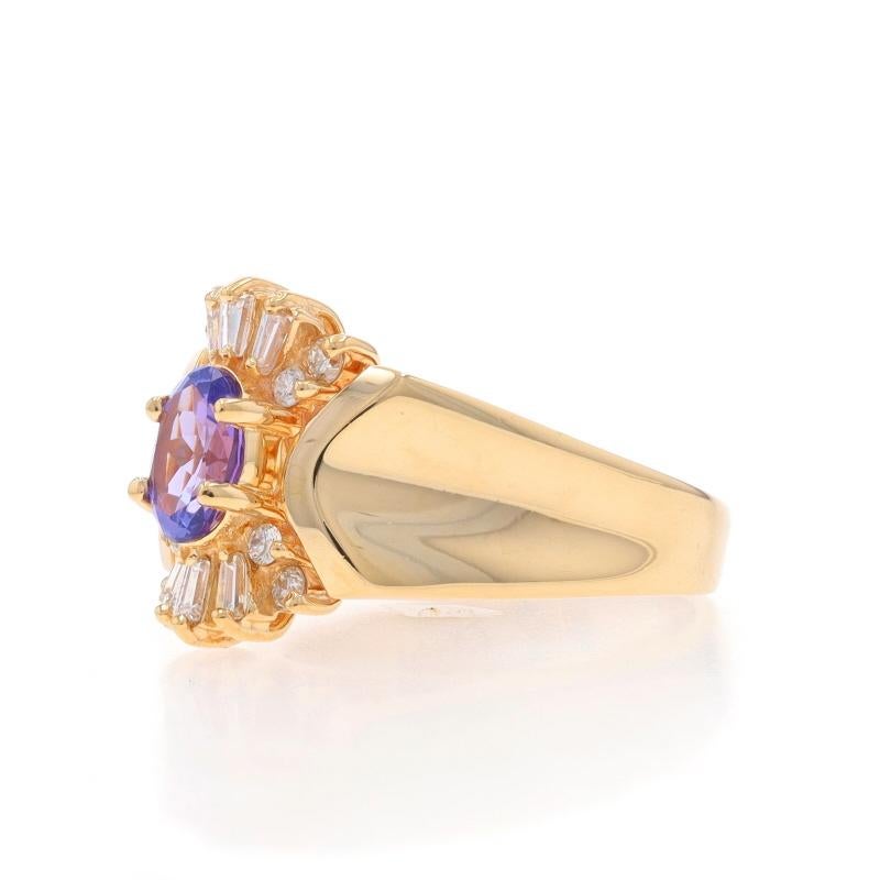 Bague en or jaune 14 carats avec tanzanite et diamant ovale 1,13 carat Excellent état - En vente à Greensboro, NC