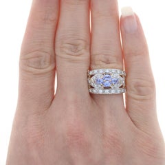 Yellow Gold Tanzanite & Diamond Ring - 14k Oval 1.30ctw Floral Lattice Cluster