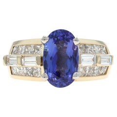 Yellow Gold Tanzanite Diamond Ring - 14k Oval 4.18ctw