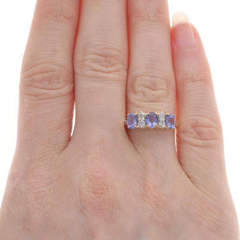 Oval Cut Yellow Gold Tanzanite Diamond Ring - 14k Oval .94ctw Three-Stone