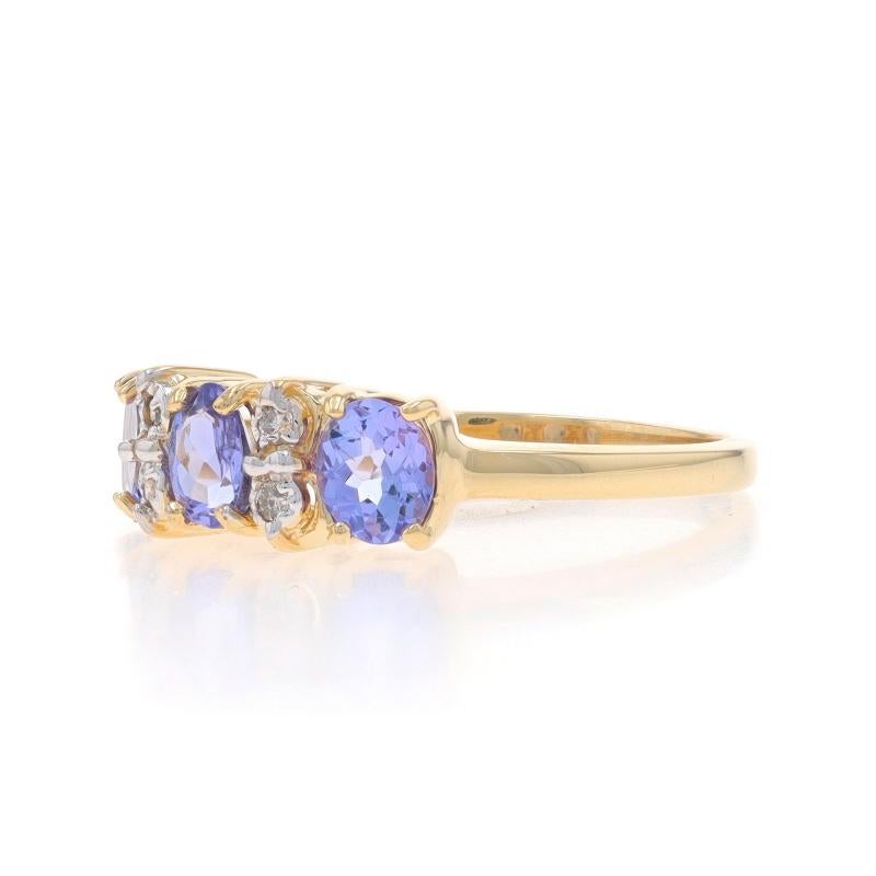 Yellow Gold Tanzanite Diamond Ring - 14k Oval .94ctw Three-Stone In Excellent Condition In Greensboro, NC