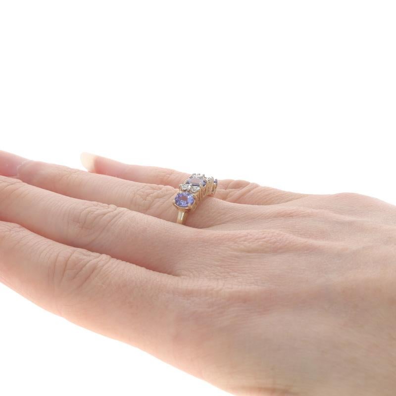 Women's Yellow Gold Tanzanite Diamond Ring - 14k Oval .94ctw Three-Stone