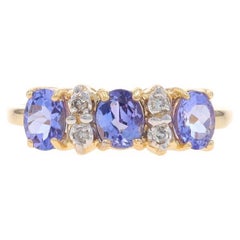 Yellow Gold Tanzanite Diamond Ring - 14k Oval .94ctw Three-Stone