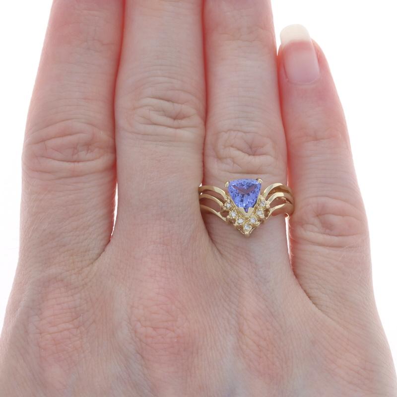 Trillion Cut Yellow Gold Tanzanite Diamond Ring - 14k Trillion 1.44ctw For Sale
