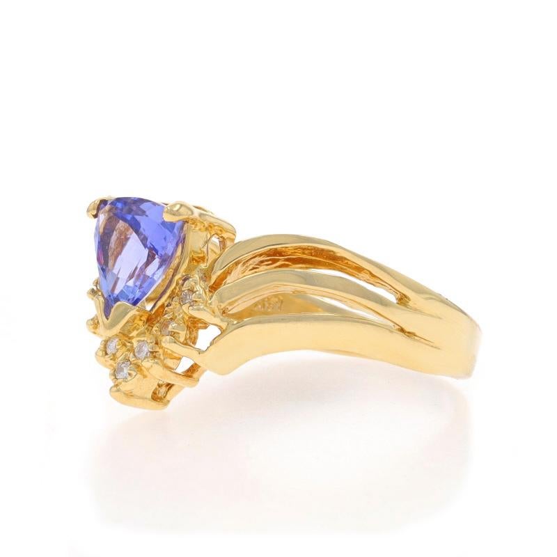 Yellow Gold Tanzanite Diamond Ring - 14k Trillion 1.44ctw In Excellent Condition For Sale In Greensboro, NC