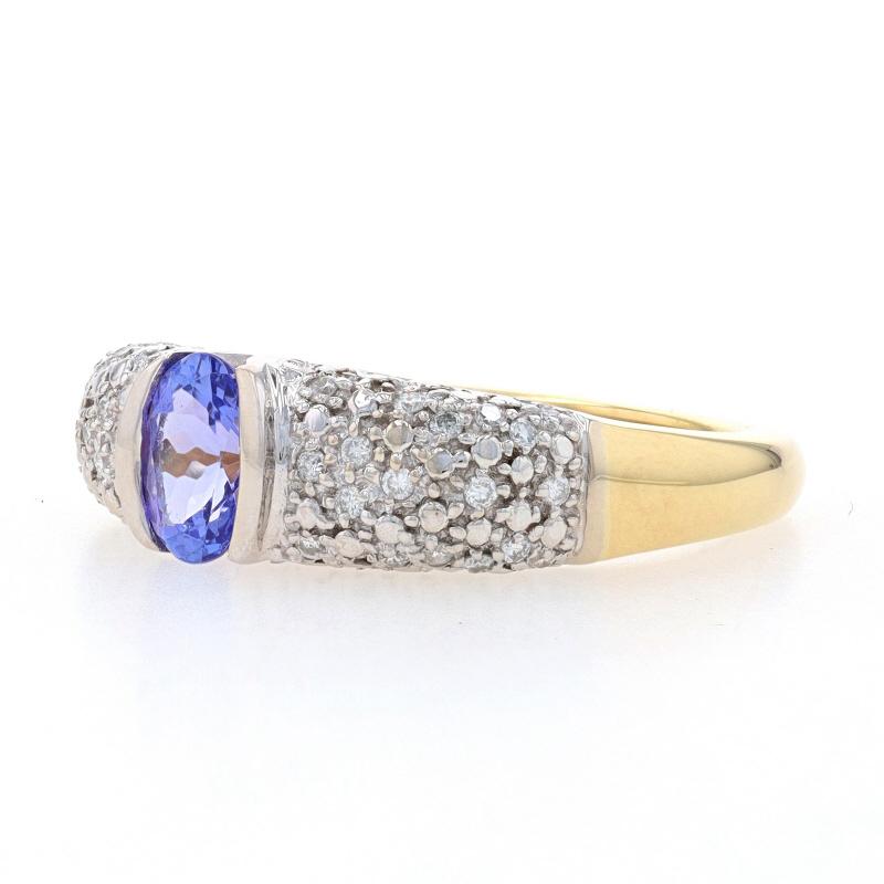 Oval Cut Yellow Gold Tanzanite & Diamond Ring - 18k Oval 1.33ctw Euro Shank For Sale