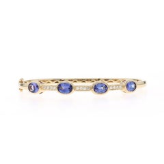 Yellow Gold Tanzanite Diamond Station Bangle Bracelet 6 3/4" - 14k Oval 3.90ctw