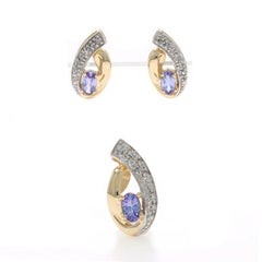 Yellow Gold Tanzanite Diamond Teardrop Stud Earrings & Pendant 14k Oval .96ctw