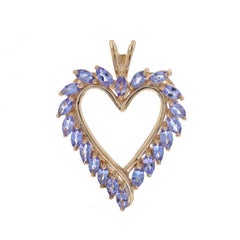 Yellow Gold Tanzanite Heart Wreath Pendant - 10k Marquise 1.26ctw Love