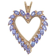 Yellow Gold Tanzanite Heart Wreath Pendant - 10k Marquise 1.26ctw Love