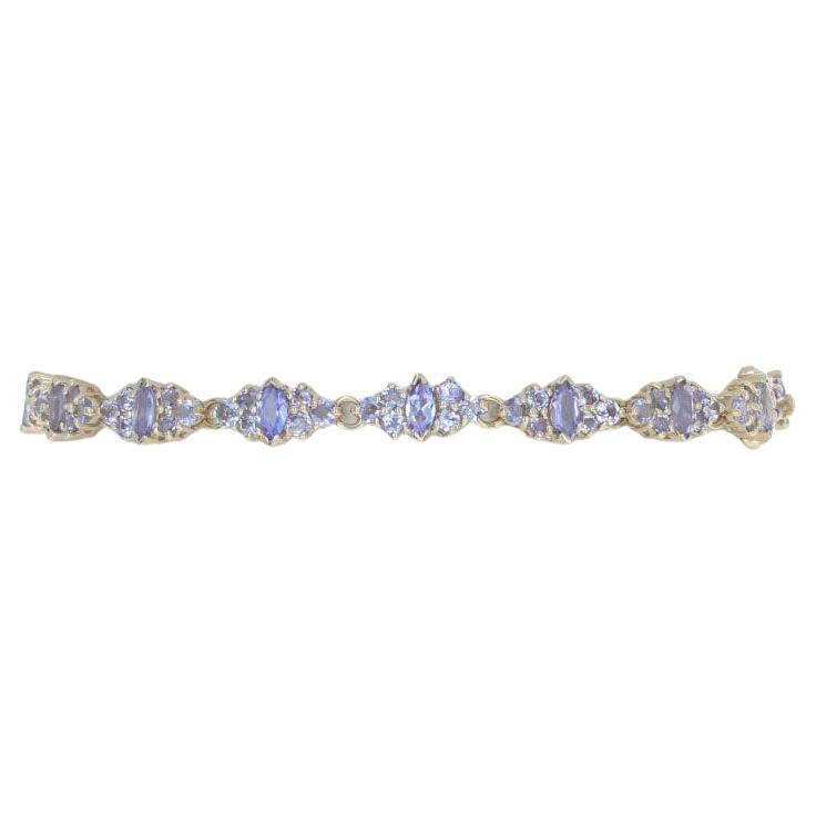 Yellow Gold Tanzanite Link Bracelet 7 1/2" - 14k Marquise & Round 6.72ctw For Sale
