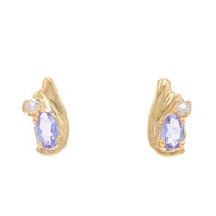 Yellow Gold Tanzanite Quartz Stud Earrings - 14k Oval .48ctw Pierced