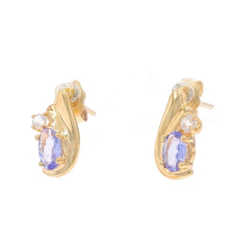Taglio ovale Orecchini in oro giallo con quarzo tanzanite - 14k Oval .48ctw Pierced in vendita
