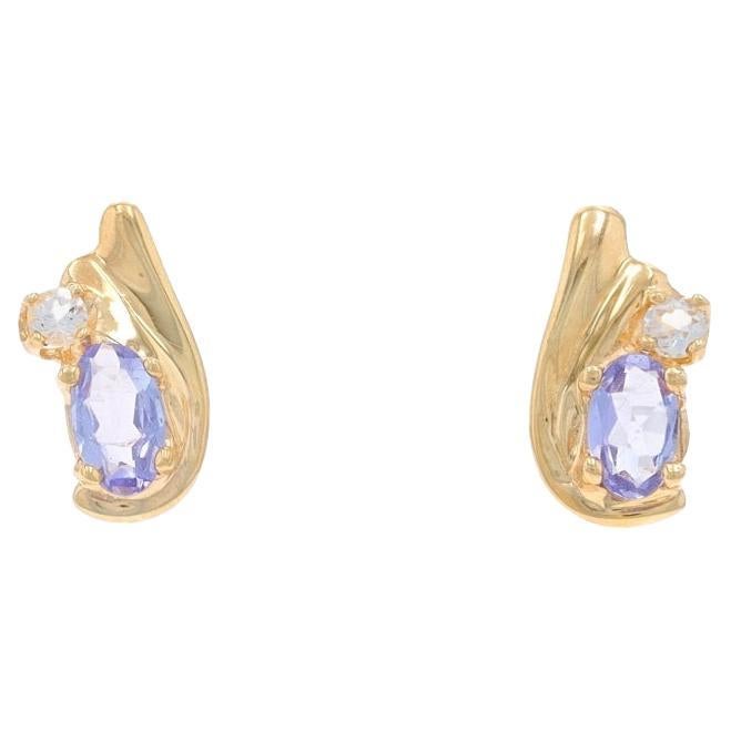 Orecchini in oro giallo con quarzo tanzanite - 14k Oval .48ctw Pierced in vendita