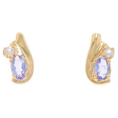 Orecchini in oro giallo con quarzo tanzanite - 14k Oval .48ctw Pierced