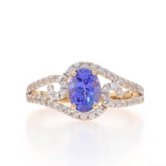 Yellow Gold Tanzanite Sapphire Ring - 14k Oval 2.19ctw Swirl