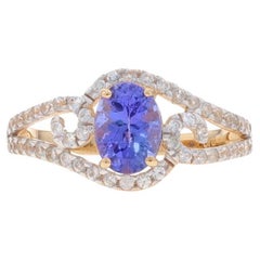 Yellow Gold Tanzanite Sapphire Ring - 14k Oval 2.19ctw Swirl