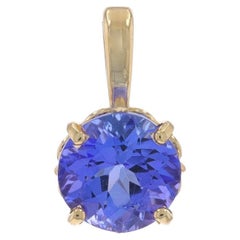 Yellow Gold Tanzanite Solitaire Pendant - 14k Round 1.40ct