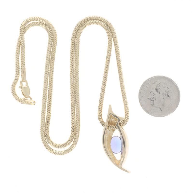 Collier pendentif solitaire en or jaune Tanzanite - 14k Oval .90ct Excellent état - En vente à Greensboro, NC