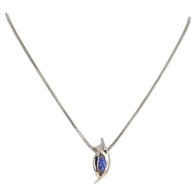 Yellow Gold Tanzanite Solitaire Pendant Necklace 18" - 14k Oval .90ct For Sale