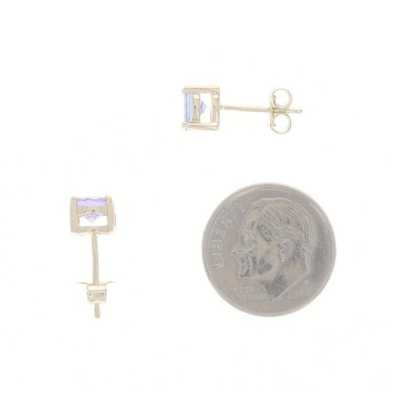 Round Cut Yellow Gold Tanzanite Stud Earrings - 10k Round 1.50ctw Pierced For Sale