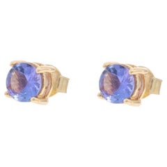 Yellow Gold Tanzanite Stud Earrings - 10k Round 1.50ctw Pierced